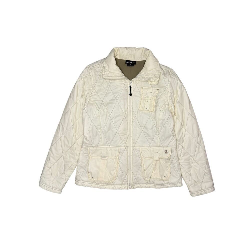 Athleta Women’s Medium Quilted Puffer Jacket Cream Zip Front